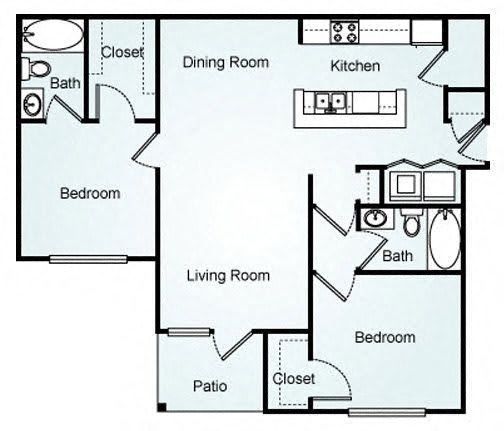 2 Bed 2 Bath Floor Plan at 150 Summit, Birmingham, AL