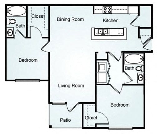 2 Bed 2 Bath Floor Plan at 150 Summit, Birmingham, AL, 35243