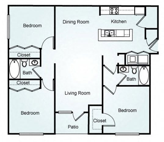 3 Bed 2 Bath Floor Plan at 150 Summit, Birmingham, 35243