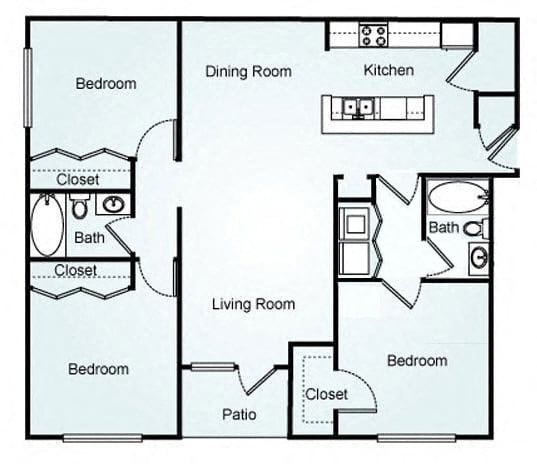 3 Bed 2 Bath Floor Plan at 150 Summit, Birmingham, AL