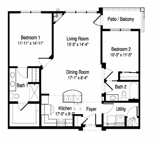 KB Floor Plan at Poplar Creek Apartments, Brookfield, Wisconsin