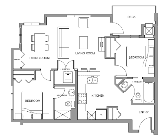 Two bedroom, two bathroom apartment layout at Glenmore Central in Kelowna, BC