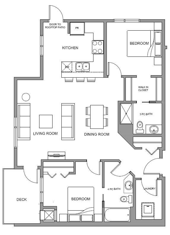 Two bedroom, two bathroom apartment layout at Glenmore Central in Kelowna, BC