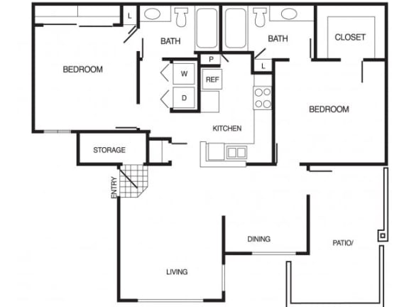 B1 2 Bed 2 Bath Floor Plan at Country Brook Apartments, 4909 West Joshua Blvd, Chandler
