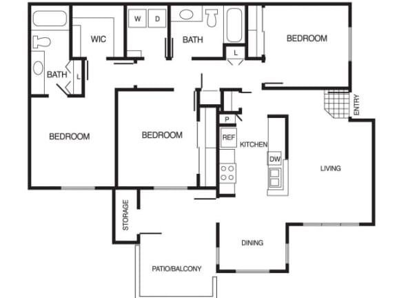 C1 3 Bed 2 Bath Floor Plan at Country Brook Apartments, Chandler, 85226