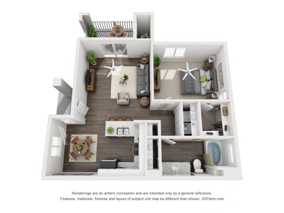 Floor Plan  2 Bedroom 3D Floorplan