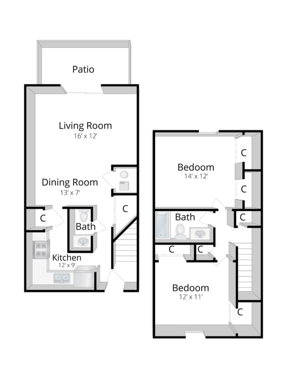Two Bedroom Mishawaka Townhome