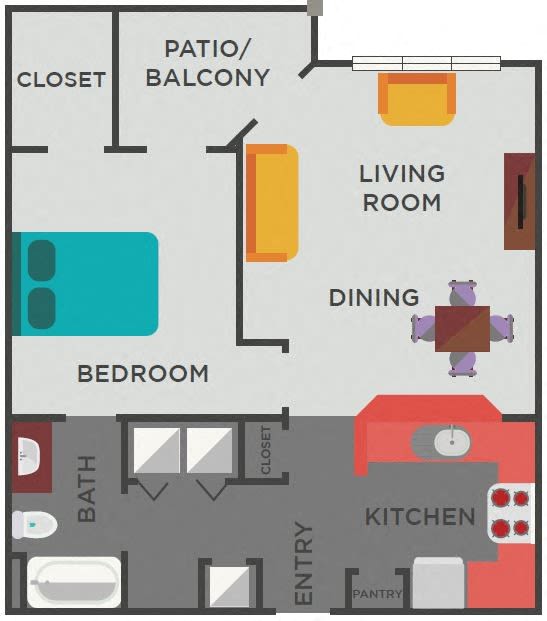 1 bed 1bath A1 Floor Plan  at The Berkeley Apartments, Georgia, 30096