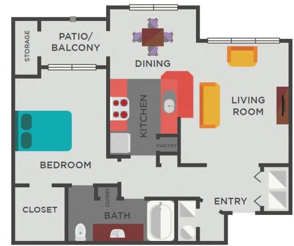1 bed 1bath A3 Floor Plan  at The Berkeley Apartments, Georgia, 30096