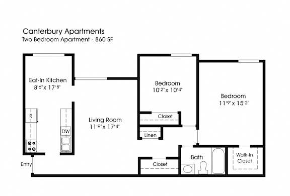 2 Bedroom Floor Plan at The Apartments at Canterbury, Rosedale, Maryland
