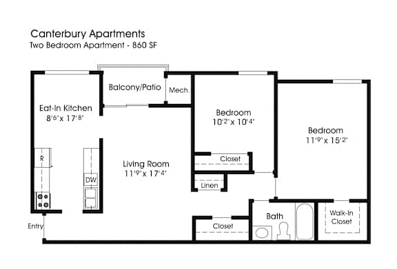 2 Bedroom With Patio Floor Plan at The Apartments at Canterbury, Rosedale