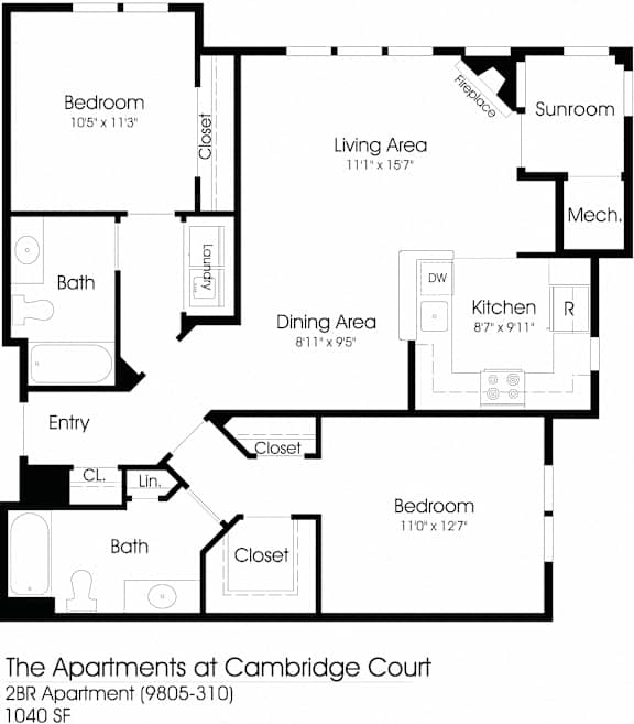 2 Bed 2 Bath Floor Plan at The Apartments at Cambridge Court, Rosedale, MD