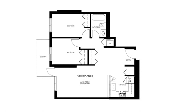 2 bedroom 1 bathroom apartment floor plan at Wesley Place apartment in Vancouver, British Columbia