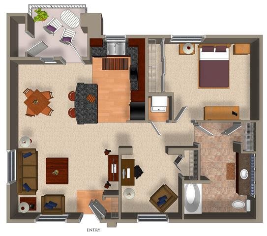 1 Bed - 1 Bath A3 Floor Plan at Carillon Apartment Homes, California
