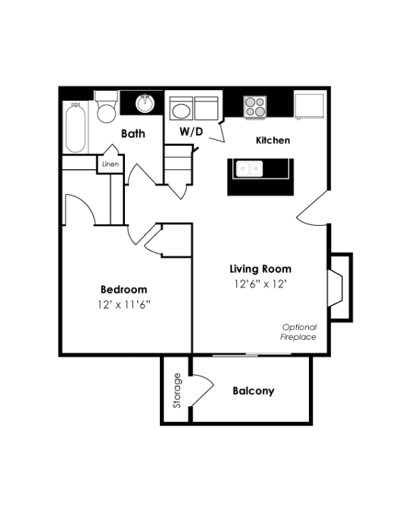 The Village 1 Bedroom 1 Bath Floor Plan 706sf at The Village Apartments, Raleigh, North Carolina