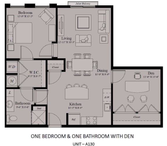 Floor Plan  1 BR 1 BA with Den