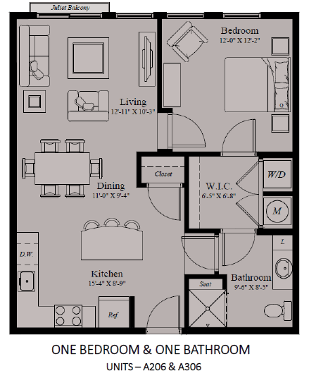 One Bedroom Floor Plan at Wormans Mill, Frederick, MD, 21701