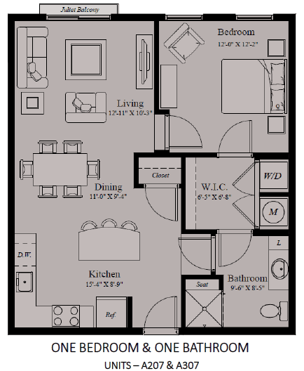 One Bed Floor Plan at Wormans Mill, Frederick, MD, 21701