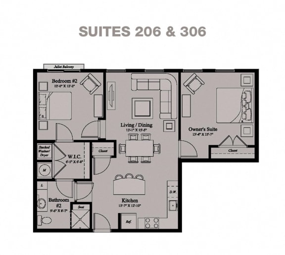 Paradise 2 Bedroom,1 Bath Floor Plan at Village Center Apartments At Wormans Mill*, Frederick, 21701