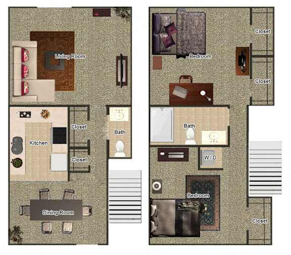Floor Plan  2 Bedroom / 1.5 Bathroom Townhome