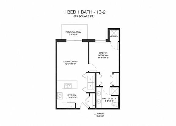 2D render of 1ba 1bd apartment  at Arden of Oak Brook, Oakbrook Terrace, 60181