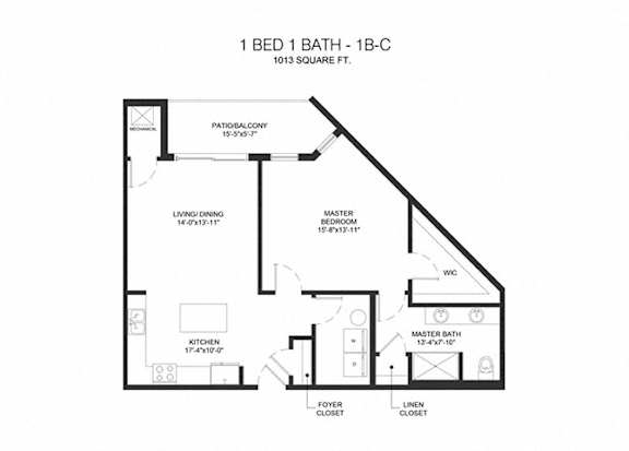 1D render of 1ba 1bd apartment  at Arden of Oak Brook, Oakbrook Terrace, Illinois