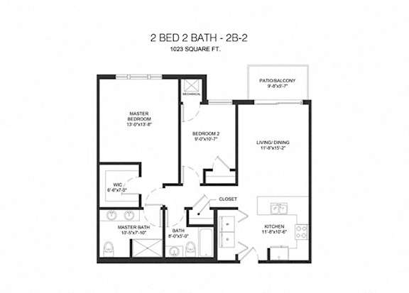 2D render of 2ba 2bd apartment  at Arden of Oak Brook, Illinois, 60181