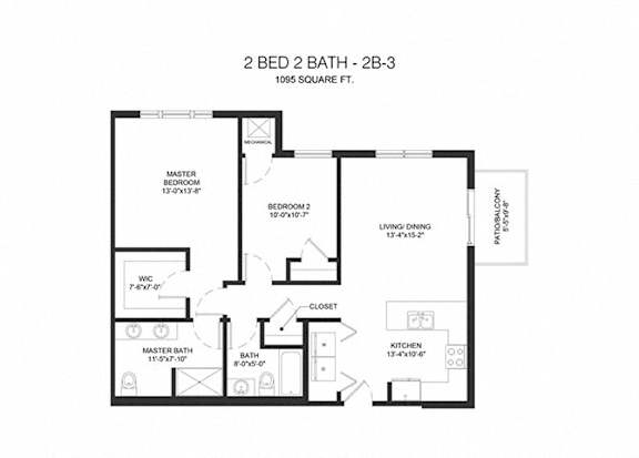 2D render of 2ba 2bd apartment  at Arden of Oak Brook, Oakbrook Terrace, IL, 60181