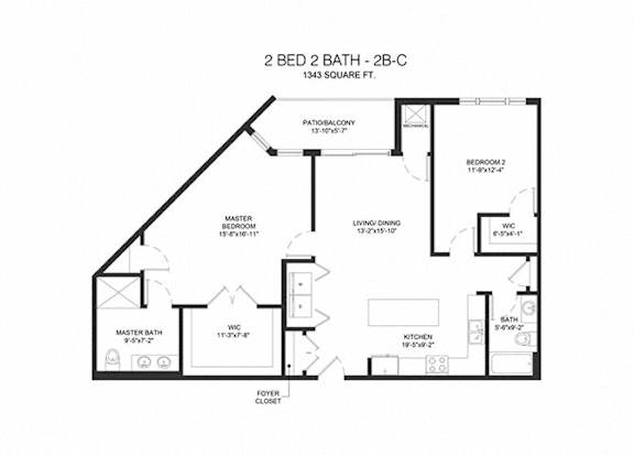 2D render of 2ba 2bd apartment  at Arden of Oak Brook, Oakbrook Terrace, IL