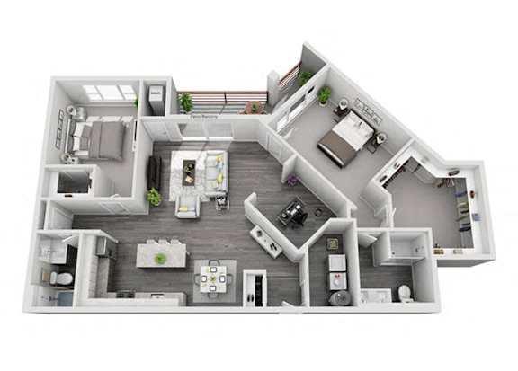 3D render of 2ba 2bd apartment  at Arden of Oak Brook, Oakbrook Terrace, IL