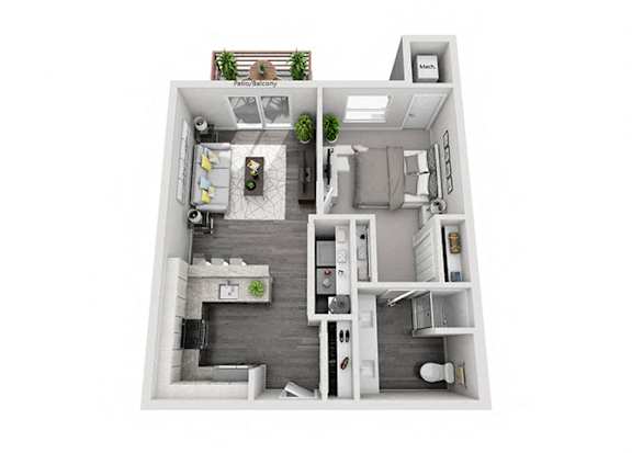 3D render of 1ba 1bd apartment  at Arden of Oak Brook, Oakbrook Terrace, IL, 60181