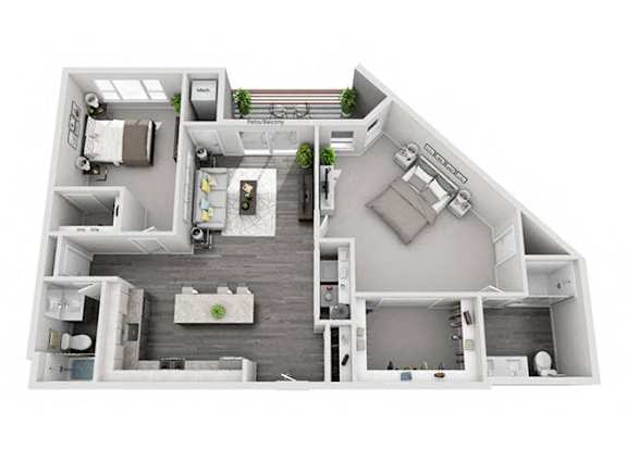 3D render of 2ba 2bd apartment  at Arden of Oak Brook, Illinois