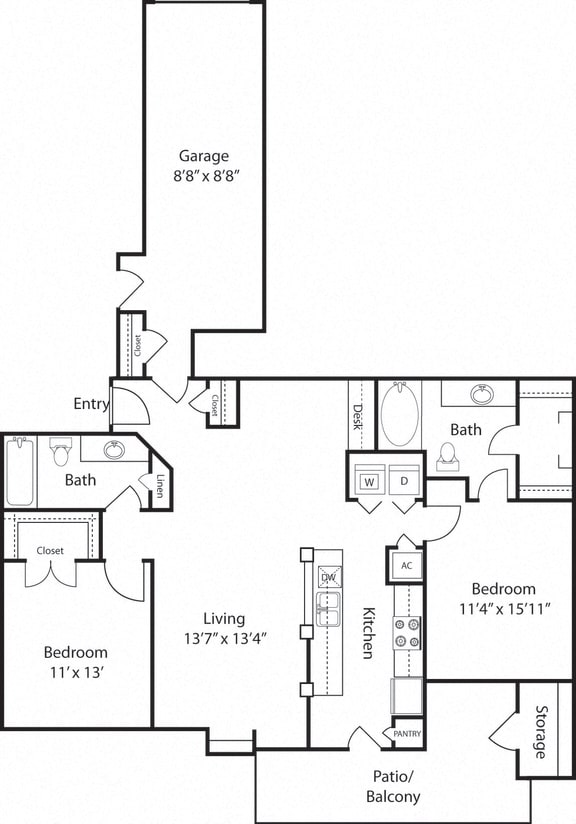 Kerrville | 2 Bedroom Floor Plan at Wind Dance, Carrollton, TX, 75010