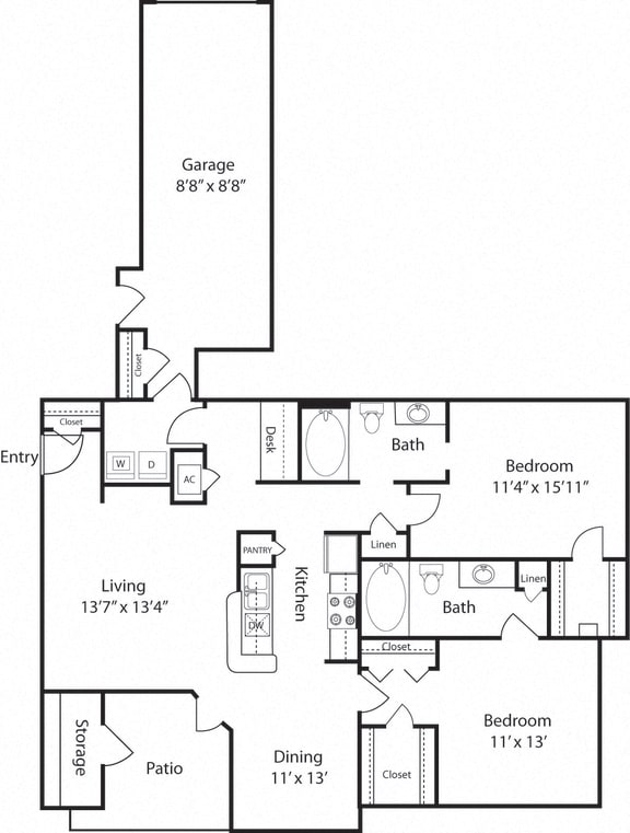 Llano | 2 Bedroom Floor Plan at Wind Dance, Carrollton, TX