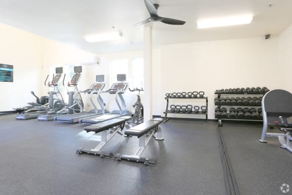 Gym with cardio and strength equipment Cedar Flats Chico Apartments