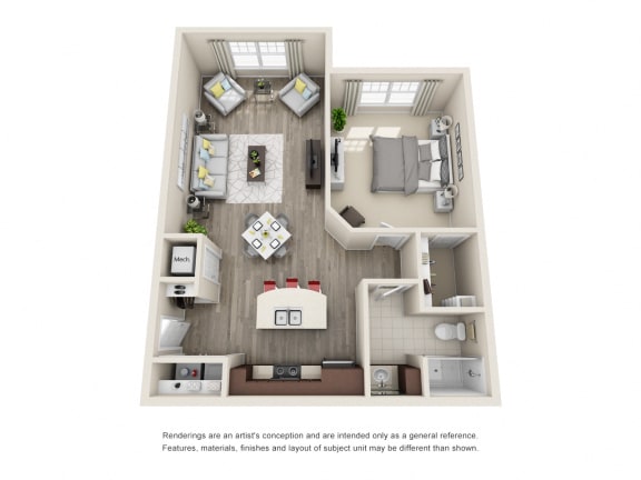 A2 Unit 1BR Floor Plan A2 Unit 1BR Floor Plan for Vintage Blackman Apartments in Murfeesboro, Tennessee