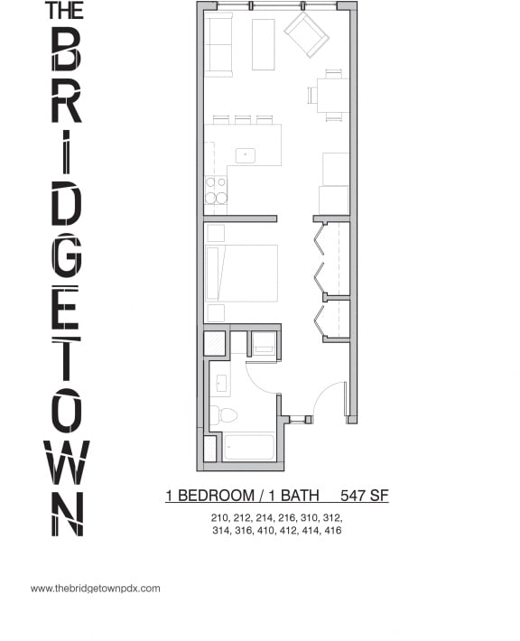 Bridgetown - One Bedroom One Bathroom Floor Plan 3