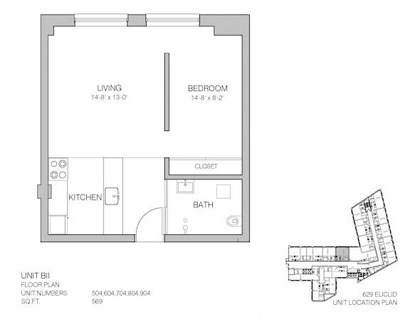 1 bed 1 bath A at Lofts at 629, Cleveland