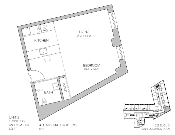 Studio 1 bath at Lofts at 629, Cleveland, OH, 44114