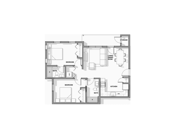 2 Bed Floorplan at Saddleview Apartment Homes, Bozeman, MT, 59715