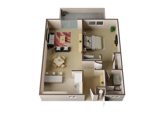 Birmingham One Bed One Bath Floor Plan at Carrington Apartments, Fremont, 94538