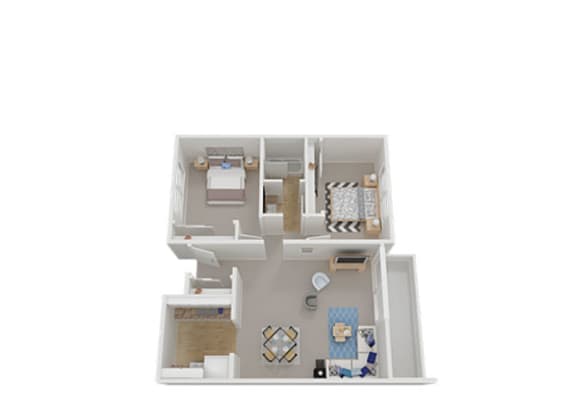 Two Bed One Bath Floor Plan at Carriage House, Fremont, 94536