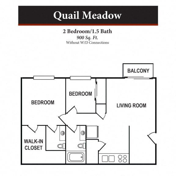 2 bed 1.5 bath floor plan at Quail Meadow Apartments, Cincinnati