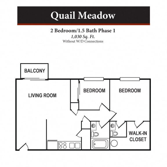 2 bed 1.5 bath floor plan F at Quail Meadow Apartments, Cincinnati, Ohio