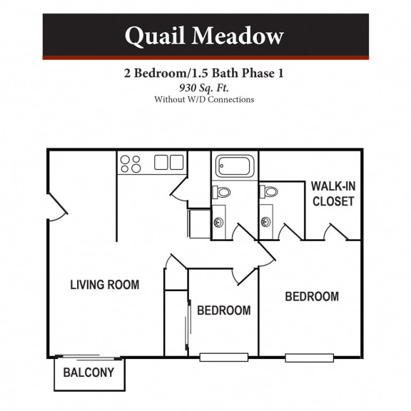 2 bed 1.5 bath floor plan B at Quail Meadow Apartments, Ohio, 45240