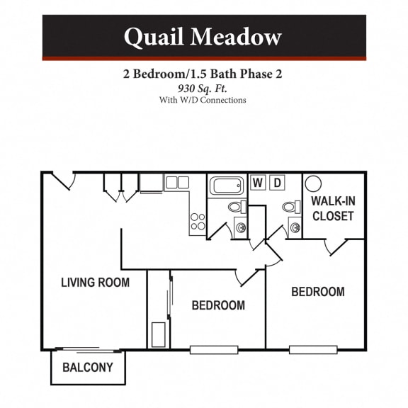 2 bed 1.5 bath floor plan D at Quail Meadow Apartments, Cincinnati, OH