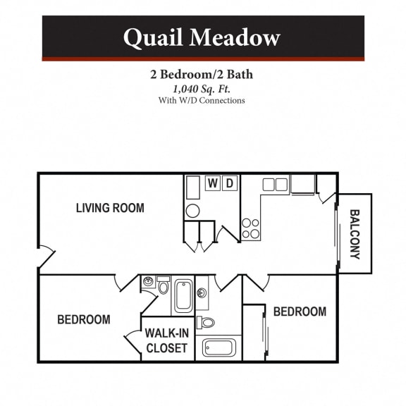 2 bed 1.5 bath floor plan J at Quail Meadow Apartments, Cincinnati, OH, 45240