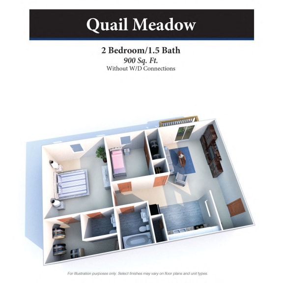 2 bed 1.5 bath floor plan A at Quail Meadow Apartments, Ohio