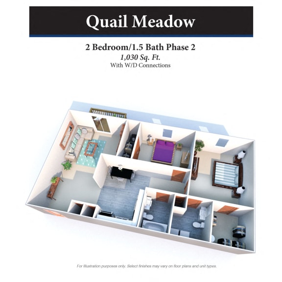 2 bed 1.5 bath floor plan I at Quail Meadow Apartments, Ohio, 45240