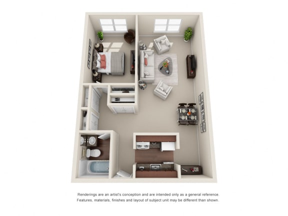 1 Bedroom 1 Bath Floor Plan at Greenway Apartments, Minnesota, 55408